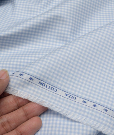 Premier Mills  Giza Cotton Checks Shirting Fabric (White & Light Blue)