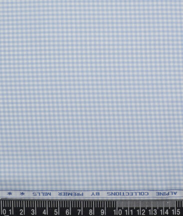 Premier Mills  Giza Cotton Checks Shirting Fabric (White & Light Blue)