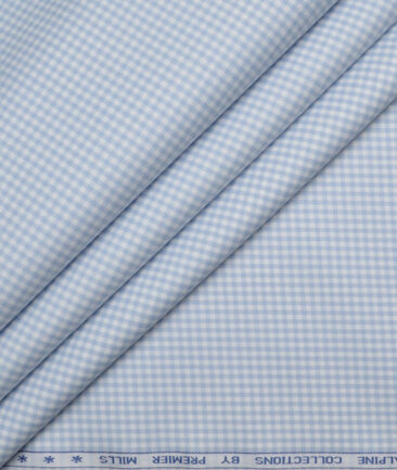 Premier Mills  Giza Cotton Checks Shirting Fabric (White & Light Blue)