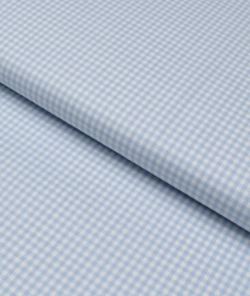 Premier Mills  Giza Cotton Checks Shirting Fabric (White & Light Blue)