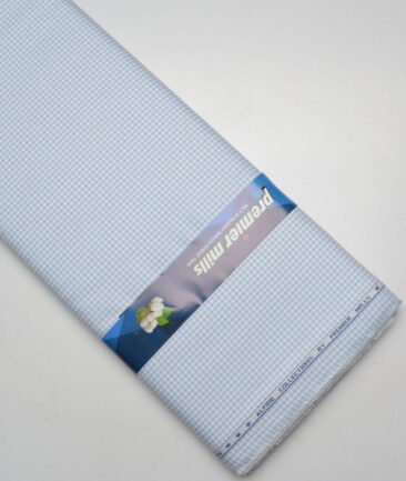 Premier Mills  Giza Cotton Checks Shirting Fabric (White & Light Blue)