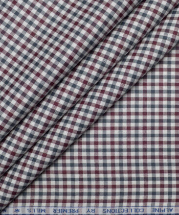 Premier Mills  Giza Cotton Checks Shirting Fabric (White & Maroon)