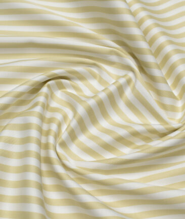 Premier Mills  Giza Cotton Striped Shirting Fabric (White & Golden Yellow)