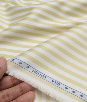 Premier Mills  Giza Cotton Striped Shirting Fabric (White & Golden Yellow)