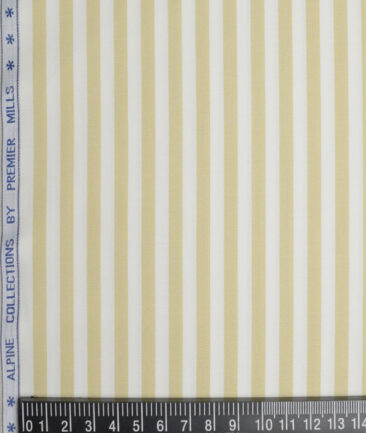 Premier Mills  Giza Cotton Striped Shirting Fabric (White & Golden Yellow)