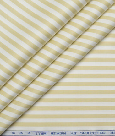 Premier Mills  Giza Cotton Striped Shirting Fabric (White & Golden Yellow)
