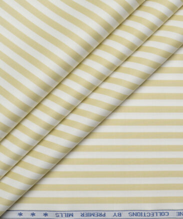 Premier Mills  Giza Cotton Striped Shirting Fabric (White & Golden Yellow)