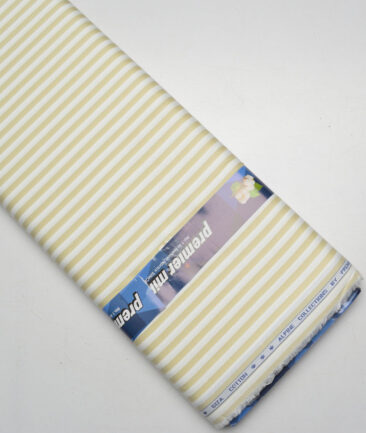 Premier Mills  Giza Cotton Striped Shirting Fabric (White & Golden Yellow)