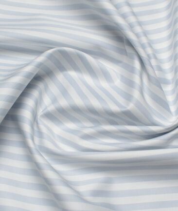 Premier Mills  Giza Cotton Striped Shirting Fabric (White & Grey)