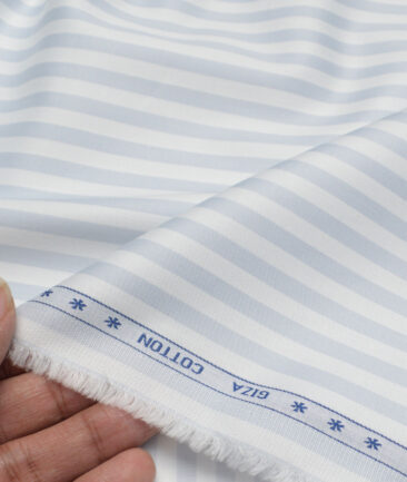 Premier Mills  Giza Cotton Striped Shirting Fabric (White & Grey)