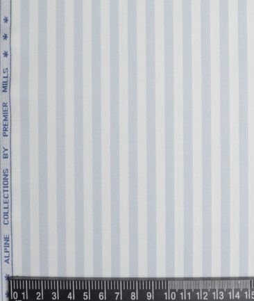 Premier Mills  Giza Cotton Striped Shirting Fabric (White & Grey)