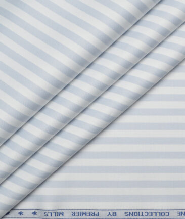 Premier Mills  Giza Cotton Striped Shirting Fabric (White & Grey)