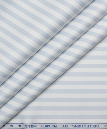 Premier Mills  Giza Cotton Striped Shirting Fabric (White & Grey)