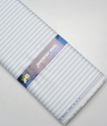 Premier Mills  Giza Cotton Striped Shirting Fabric (White & Grey)