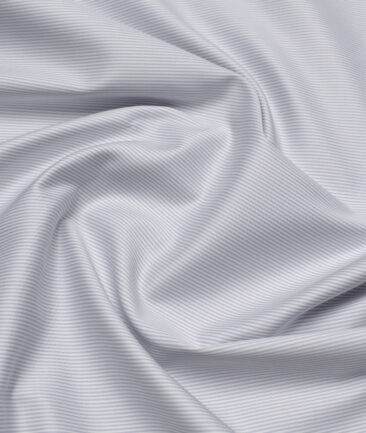 Premier Mills  Giza Cotton Striped Shirting Fabric (White & Grey)