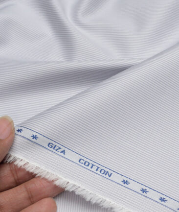 Premier Mills  Giza Cotton Striped Shirting Fabric (White & Grey)