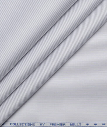 Premier Mills  Giza Cotton Striped Shirting Fabric (White & Grey)