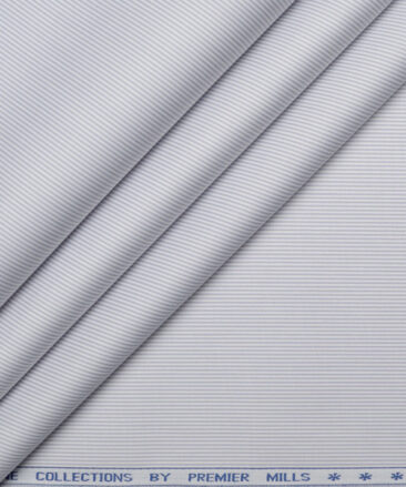 Premier Mills  Giza Cotton Striped Shirting Fabric (White & Grey)