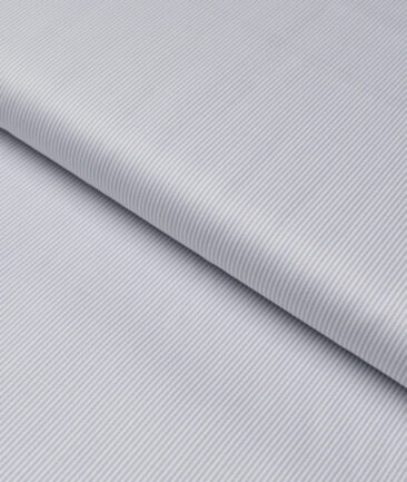 Premier Mills  Giza Cotton Striped Shirting Fabric (White & Grey)