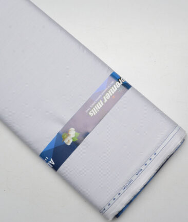 Premier Mills  Giza Cotton Striped Shirting Fabric (White & Grey)