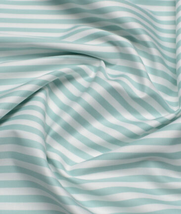 Premier Mills  Giza Cotton Striped Shirting Fabric (White & Mint Green)