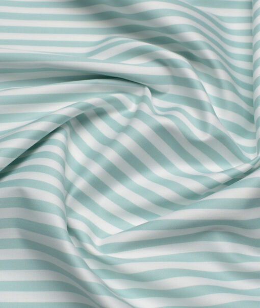 Premier Mills  Giza Cotton Striped Shirting Fabric (White & Mint Green)