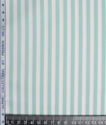 Premier Mills  Giza Cotton Striped Shirting Fabric (White & Mint Green)