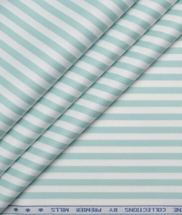 Premier Mills  Giza Cotton Striped Shirting Fabric (White & Mint Green)