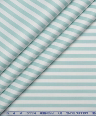 Premier Mills  Giza Cotton Striped Shirting Fabric (White & Mint Green)