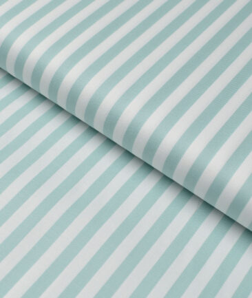 Premier Mills  Giza Cotton Striped Shirting Fabric (White & Mint Green)