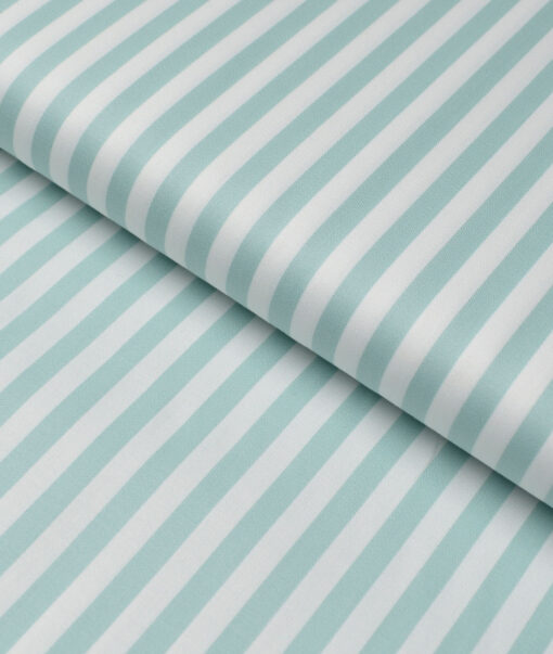 Premier Mills  Giza Cotton Striped Shirting Fabric (White & Mint Green)