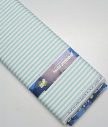 Premier Mills  Giza Cotton Striped Shirting Fabric (White & Mint Green)
