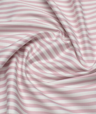 Premier Mills  Giza Cotton Striped Shirting Fabric (White & Pink)