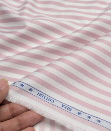 Premier Mills  Giza Cotton Striped Shirting Fabric (White & Pink)