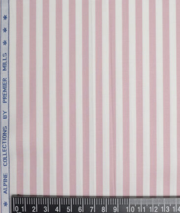 Premier Mills  Giza Cotton Striped Shirting Fabric (White & Pink)