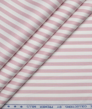 Premier Mills  Giza Cotton Striped Shirting Fabric (White & Pink)