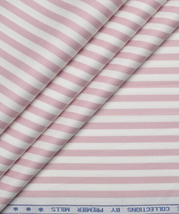 Premier Mills  Giza Cotton Striped Shirting Fabric (White & Pink)