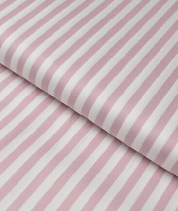 Premier Mills  Giza Cotton Striped Shirting Fabric (White & Pink)
