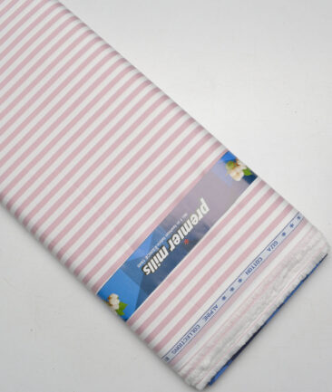Premier Mills  Giza Cotton Striped Shirting Fabric (White & Pink)