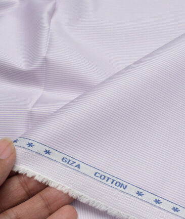 Premier Mills  Giza Cotton Striped Shirting Fabric (White & Purple)