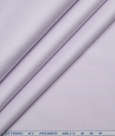 Premier Mills  Giza Cotton Striped Shirting Fabric (White & Purple)