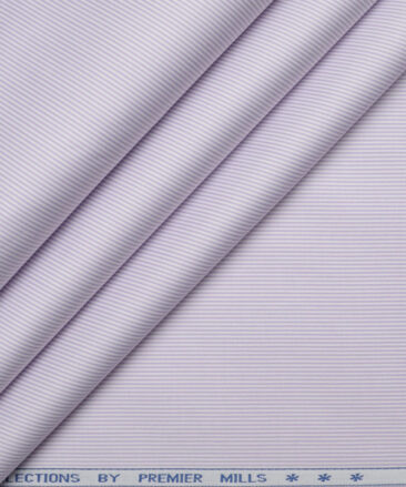 Premier Mills  Giza Cotton Striped Shirting Fabric (White & Purple)
