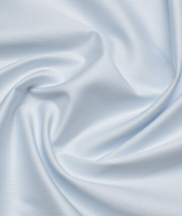 Premier Mills  Giza Cotton Striped Shirting Fabric (White & Sky Blue)