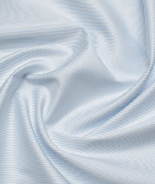 Premier Mills  Giza Cotton Striped Shirting Fabric (White & Sky Blue)