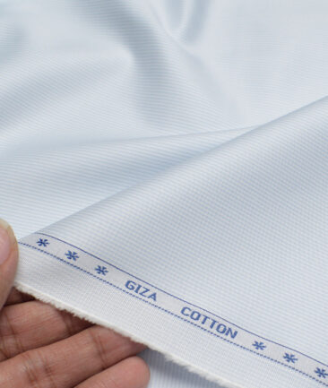 Premier Mills  Giza Cotton Striped Shirting Fabric (White & Sky Blue)