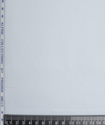 Premier Mills  Giza Cotton Striped Shirting Fabric (White & Sky Blue)