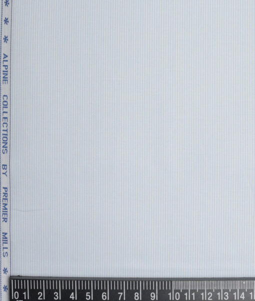 Premier Mills  Giza Cotton Striped Shirting Fabric (White & Sky Blue)