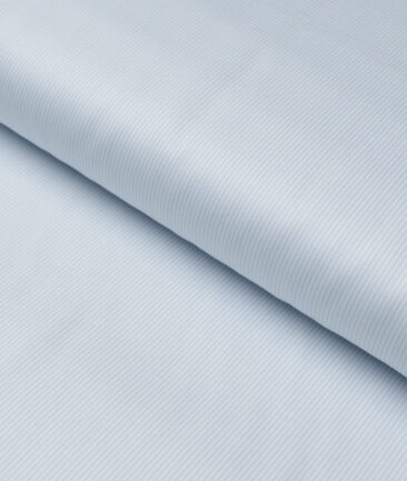 Premier Mills  Giza Cotton Striped Shirting Fabric (White & Sky Blue)