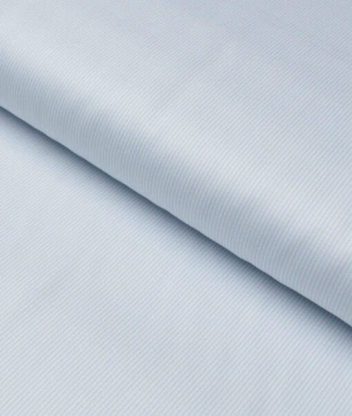 Premier Mills  Giza Cotton Striped Shirting Fabric (White & Sky Blue)