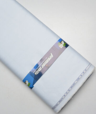 Premier Mills  Giza Cotton Striped Shirting Fabric (White & Sky Blue)